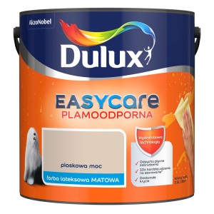Wiadro farby do ścian Dulux EasyCare w kolorze piaskowego beżu. Matowa farba lateksowa, odporna na plamy.