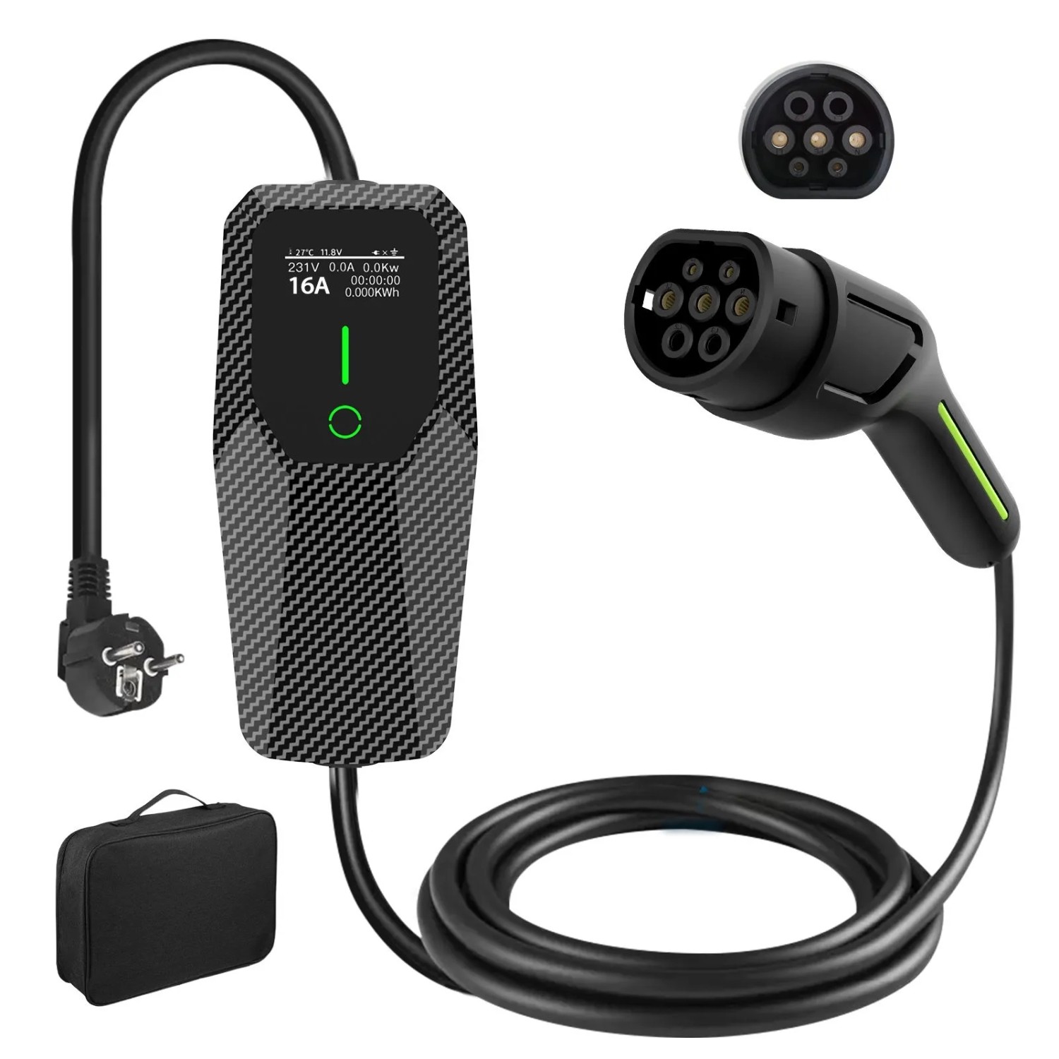 Junsun Typ 2 1-fazowy 6A To 16A 3.5 kW 4 m EV Ładowarka  Schwarz Z Torbą