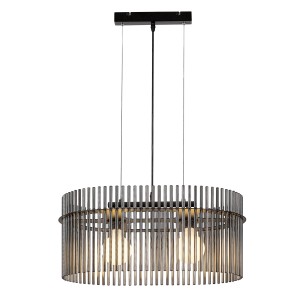 Nowoczesna lampa wisząca t.b.t. z cylindrycznym kloszem i wieloma żarówkami.