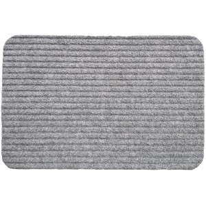 Szara wycieraczka t.b.t. z żebrowaną powierzchnią do użytku wewnętrznego.