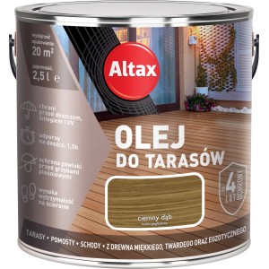 Altax olej do drewna, odcień ciemny dąb, puszka 2,5L. Olej do tarasów, pomostów i schodów.