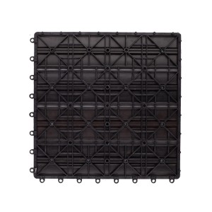 Czarna płytka podestowa t.b.t. o strukturze kratki do użytku zewnętrznego.