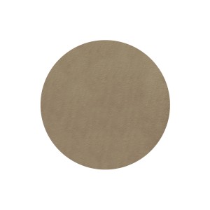 Okrągły, beżowy dywan z długim włosiem.