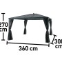 Antracytowa altana New Harmony, 300x360 cm, z panelami bocznymi i wymiarami.