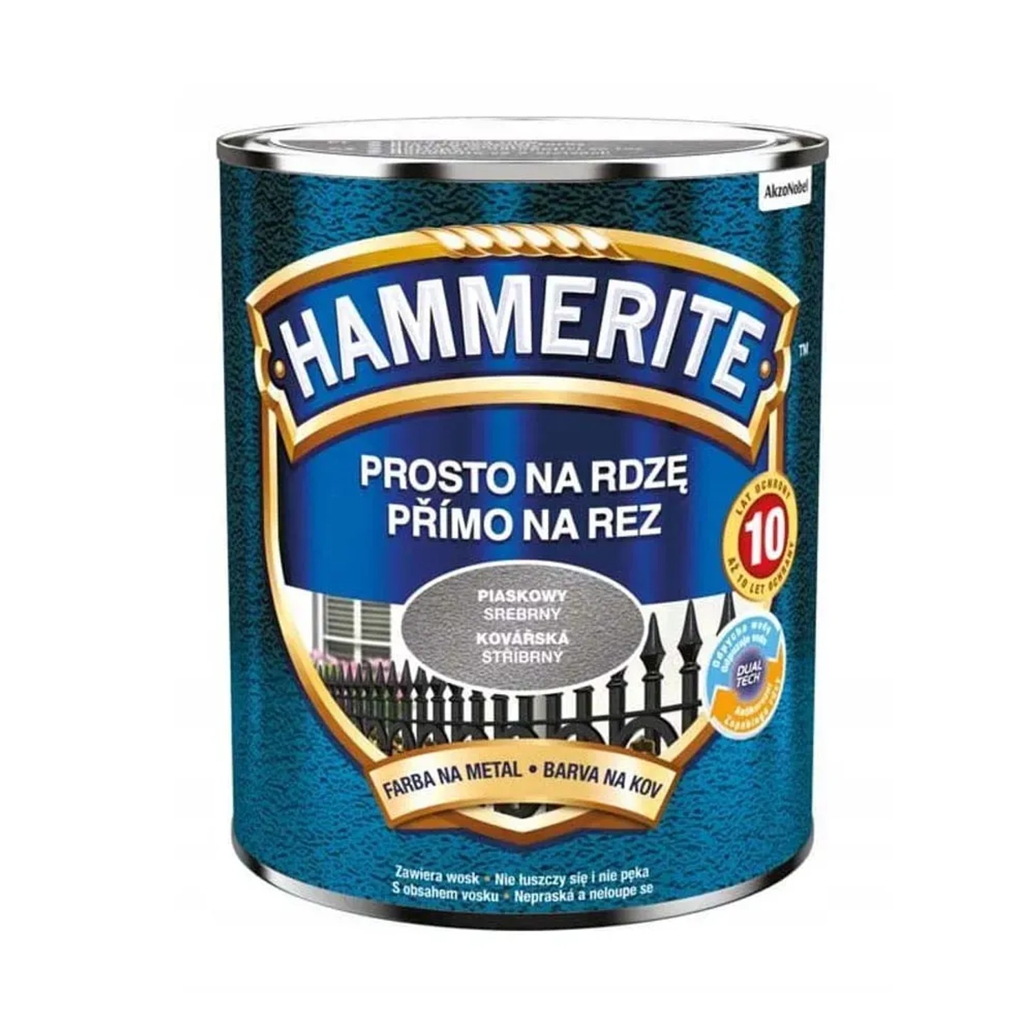 Emalia do metalu antykorozyjna Hammerite piaskowy srebrny 0,7L