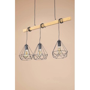 Goldlux Lampa wisząca VIGO WOOD 3xE27 max. 20W LED czerń+drewno