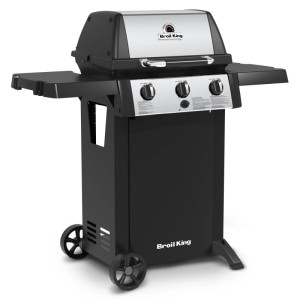 Grill gazowy t.b.t. z półkami bocznymi i kółkami.