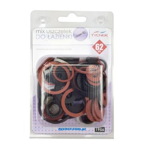 t.b.t. Zestaw uszczelek z różnymi pierścieniami uszczelniającymi w kolorze czerwonym, czarnym i białym.