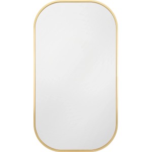 Prostokątne lustro t.b.t. z zaokrąglonymi rogami i złotą ramą.