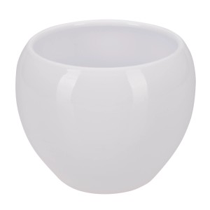 Biała, okrągła osłonka t.b.t. na rośliny doniczkowe.