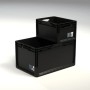 Czarny Eurobox-System Box pełna ściana, 40x30x22 cm, dwa rozmiary ułożone w stos.