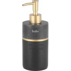 Dozownik mydła z serii akcesoriów łazienkowych t.b.t., czarno-złoty z efektem marmuru.