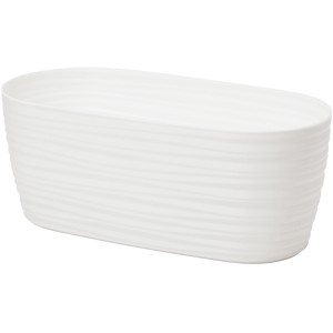 Biała plastikowa doniczka Sahara, 10,6 x 12,6 x 26,7 cm, do użytku wewnętrznego.