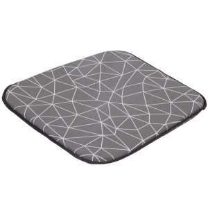 Kwadratowa szara poduszka na siedzisko z geometrycznym wzorem do mebli ogrodowych.
