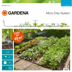 Gardena Micro-Drip-System Zestaw startowy do nawadniania rabat z dyszami rozpylającymi w warzywniku.