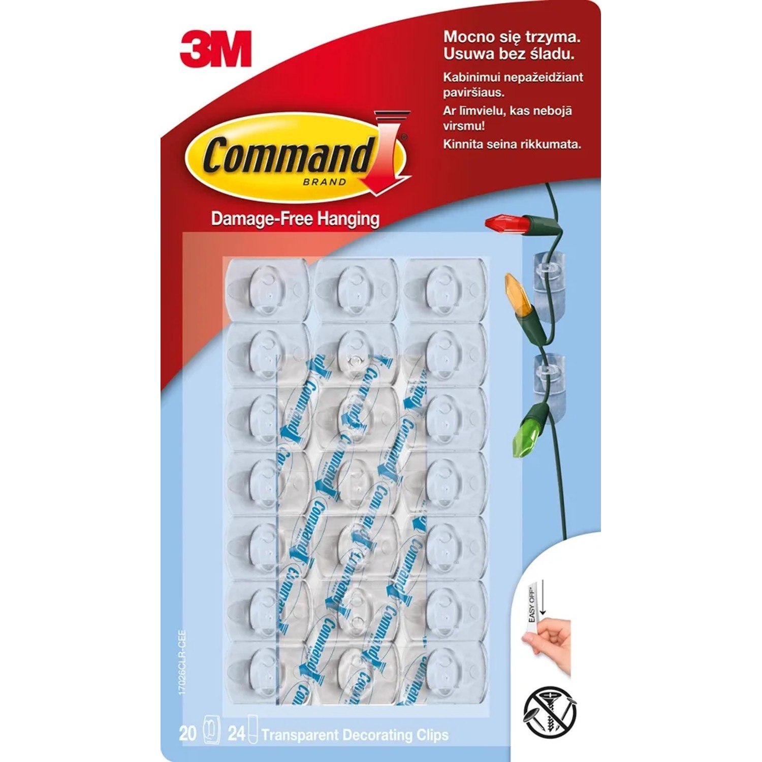 3M Command Przezroczyste haczyki do wieszania ozdób i dekoracji  20 szt.