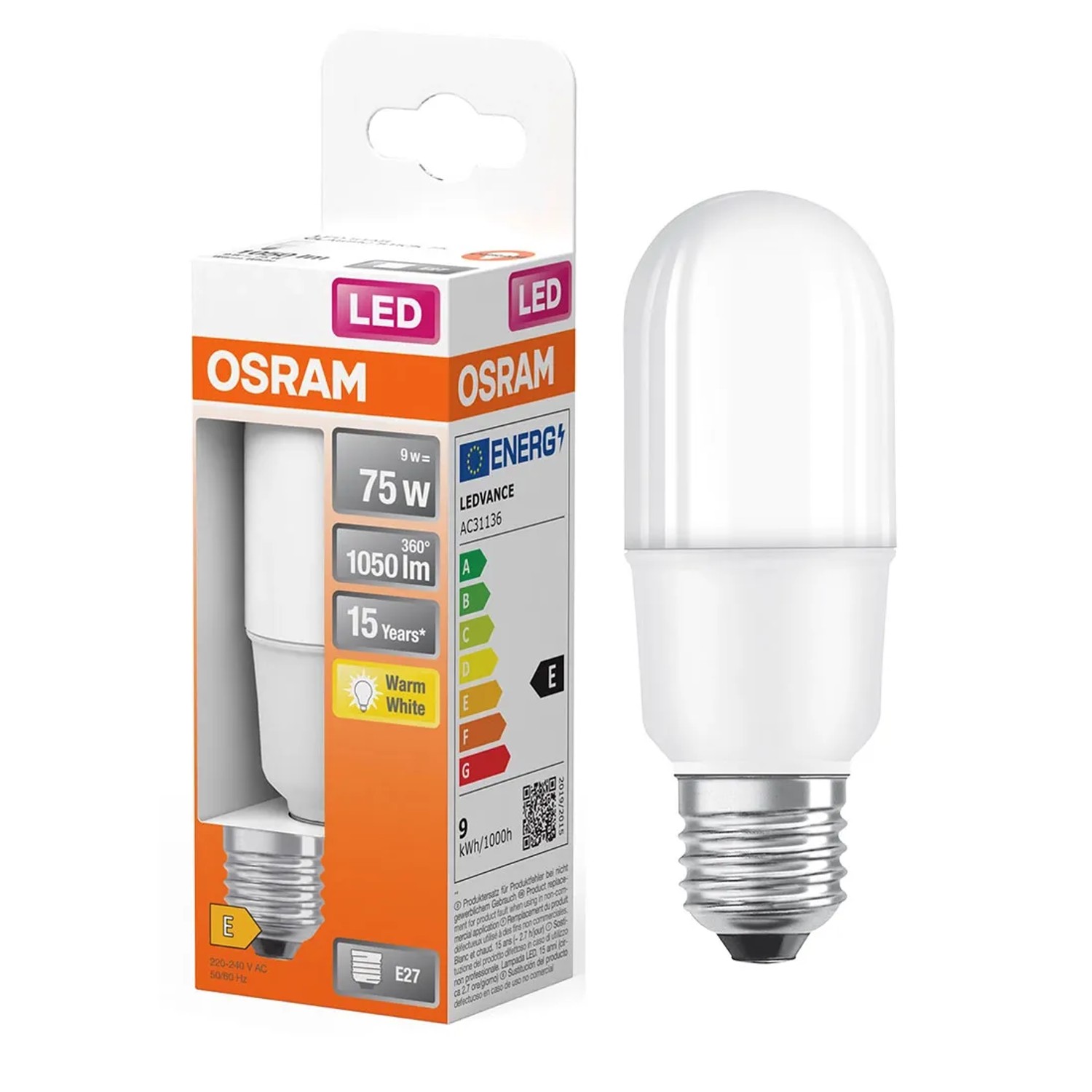 Żarówka LED E27 Osram, ciepła biel, 9W, z opakowaniem.