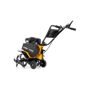 Żółty glebogryzark spalinowe t.b.t. do prac ogrodowych.