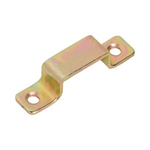 Żółty ocynkowany zaczep do rygla, 30x14 mm, do mocowania rygla, do użytku na zewnątrz.