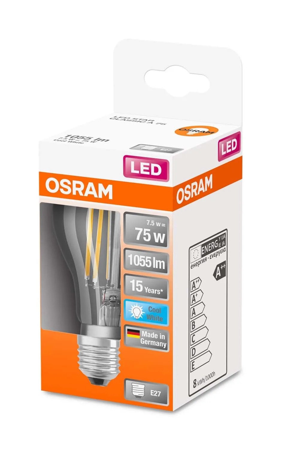 Osram Żarówka LED STAR CLASSIC A75 filament 7,5W E27 1055 lm 4000K