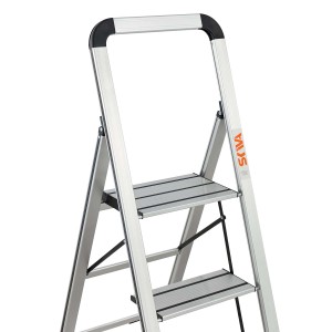 Aluminiowa drabina domowa z dwoma stopniami i poręczą.
