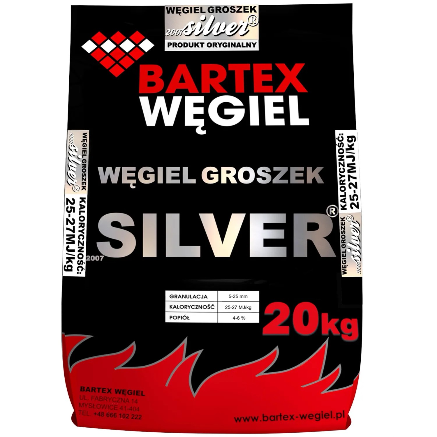 Worek węgla kamiennego Bartex Węgiel Silver, 20kg. Paliwo do ogrzewania.