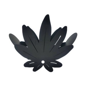 Czarny zestaw akcesoriów łazienkowych t.b.t. w kształcie liścia.