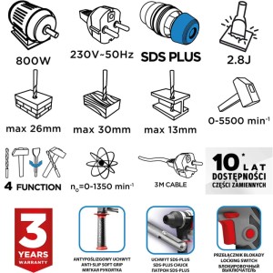 GRAPHITE Młotowiertarka SDS+ 58G538 800W