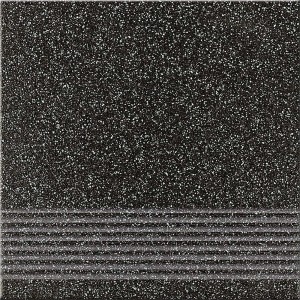 Ciemnoszara listwa przypodłogowa lub stopnica t.b.t. z rowkami antypoślizgowymi.