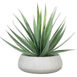 Biała, okrągła misa Ficonstone (Ø 35 cm) z zieloną rośliną. Dekoracyjna misa na rośliny do użytku wewnątrz i na zewnątrz.