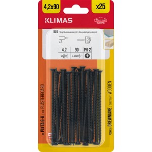 Wkręty Klimas 4,2x90 mm, 25 sztuk, do drewna i płyt gipsowych.