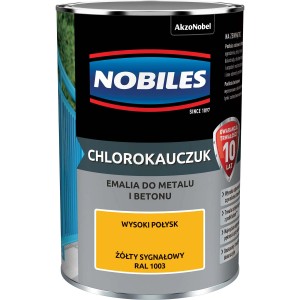Puszka farby Nobiles Chlorokauczuk, żółta (RAL 1003), do metalu i betonu. Ochrona antykorozyjna.