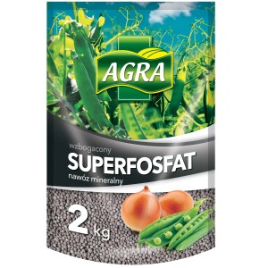 AGRA Superfosfat Nawóz uniwersalny, opakowanie 2 kg z grochem i cebulą.