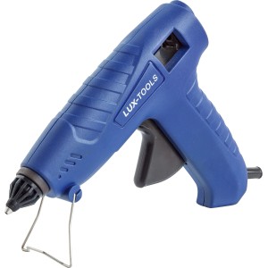 Niebieski pistolet do kleju na gorąco LUX 100 W Classic z dyszą zapobiegającą kapaniu do prac rękodzielniczych i majsterkowania.