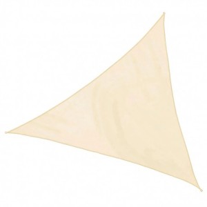 Beżowy trójkątny markiza t.b.t. do ochrony przed słońcem w ogrodzie lub na tarasie.
