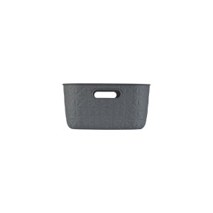 Szary pojemnik do przechowywania t.b.t. z geometrycznym wzorem i uchwytami.