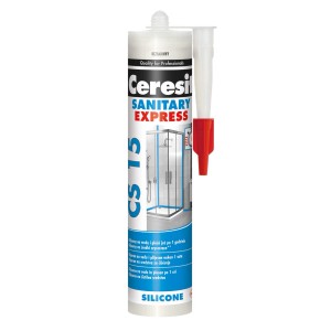 Silikon sanitarny Ceresit CS 15 Sanitary Express z czerwoną dyszą.
