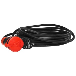 Czarny przedłużacz t.b.t. z czerwoną wtyczką i gniazdem.