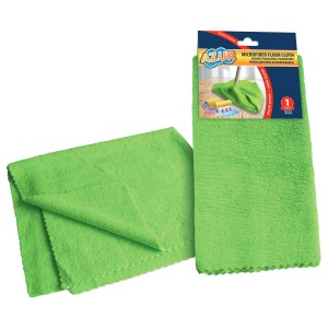 Zielona ściereczka podłogowa z mikrofibry Azur do czyszczenia, obok leży złożona ściereczka do czyszczenia.