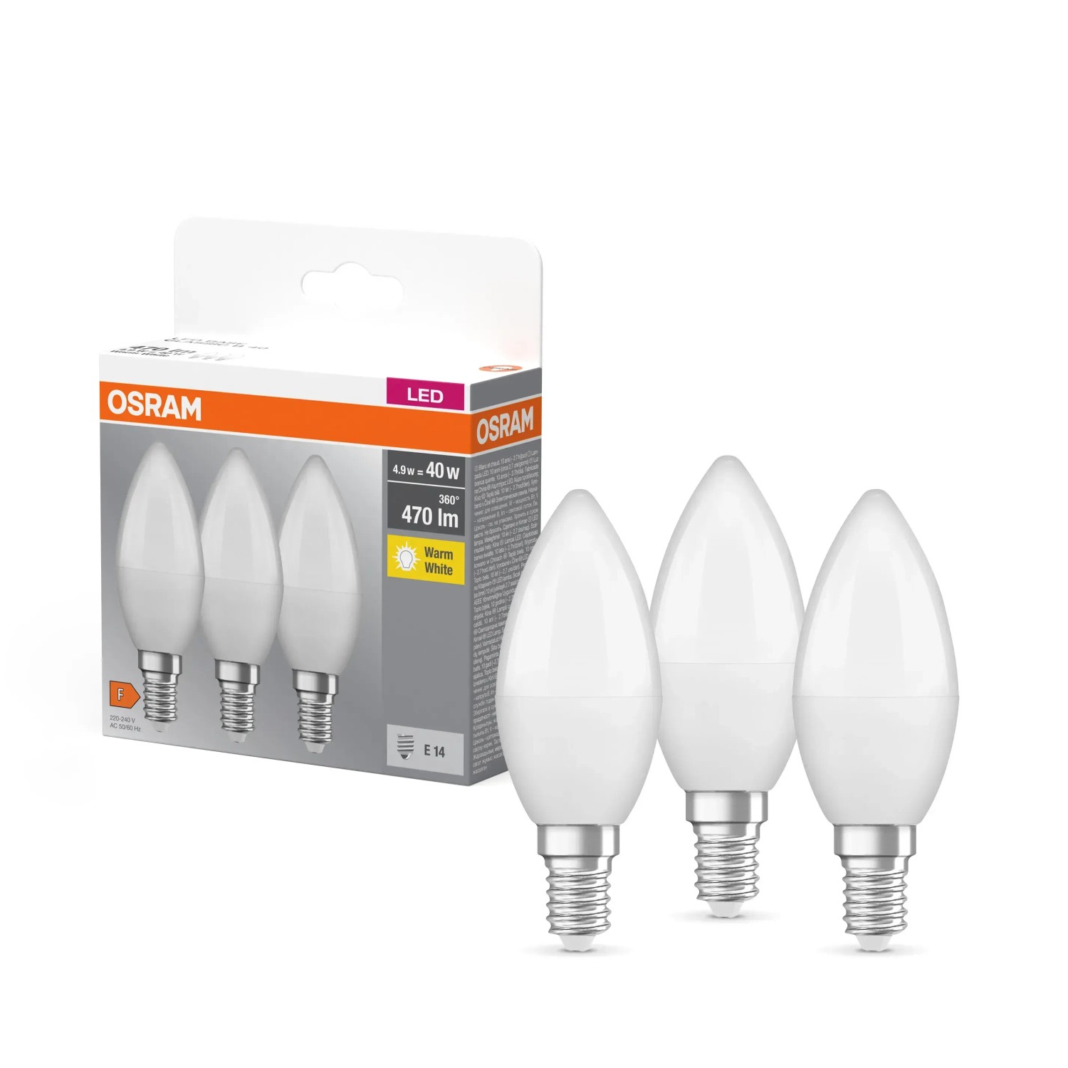 Osram Żarówka LED BASE CLASSIC A40 FR 5,5W E14 470 lm 2700K 3 szt.