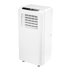 Biały, przenośny klimatyzator t.b.t. do użytku wewnętrznego.