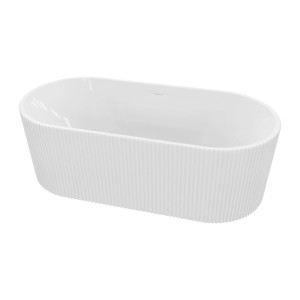 Wolnostojąca wanna z białą, żebrowaną powierzchnią.