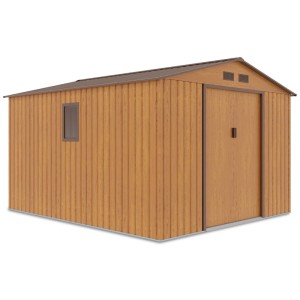 Domek ogrodowy metalowy Hudson Oak Brown - 277x319 cm, wys. 202 cm