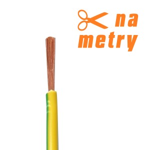Żółto-zielony przewód elektryczny z miedzianymi żyłami, sprzedawany na metry.