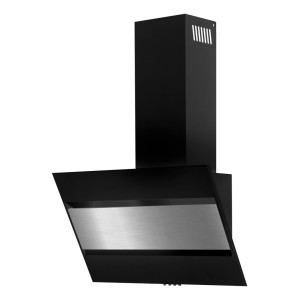 Czarny okap ścienny t.b.t. z srebrnym akcentem do kuchni.