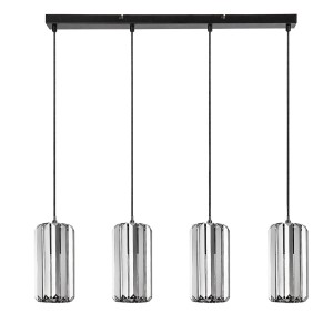 Nowoczesna lampa wisząca z czterema kloszami ze szkła kryształowego.