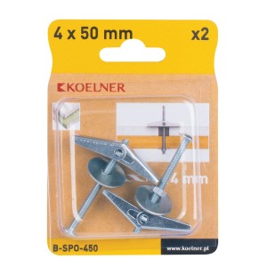 KOELNER Kotwa sprężynowa 4x50 mm, 2 szt., do bezpiecznego mocowania w pustych przestrzeniach.
