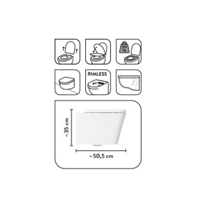 Rysunek techniczny: Miska wisząca WC, wymiary ok. 35 x 50,5 cm, bezkołnierzowa.