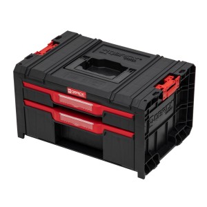 Qbrick System PRO skrzynka narzędziowa z 2 szufladami, czarno-czerwona. Kufer narzędziowy do warsztatu i na budowę.