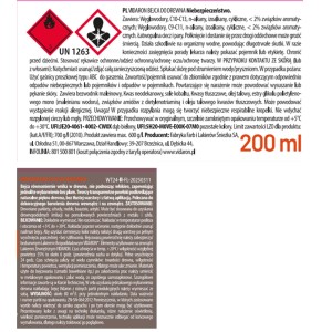 Etykieta bejcy do drewna t.b.t. z ostrzeżeniami i instrukcjami użytkowania.